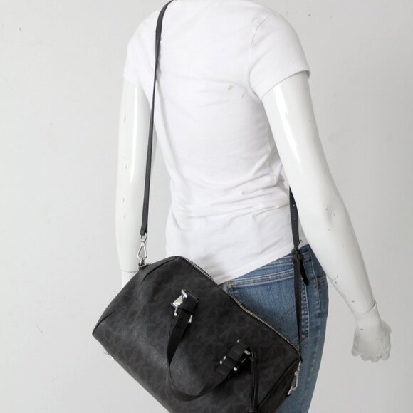 Michael Kors Grayson Medium Satchel Black Signature MK Monogram Logo Handbag - Picture 12 of 15